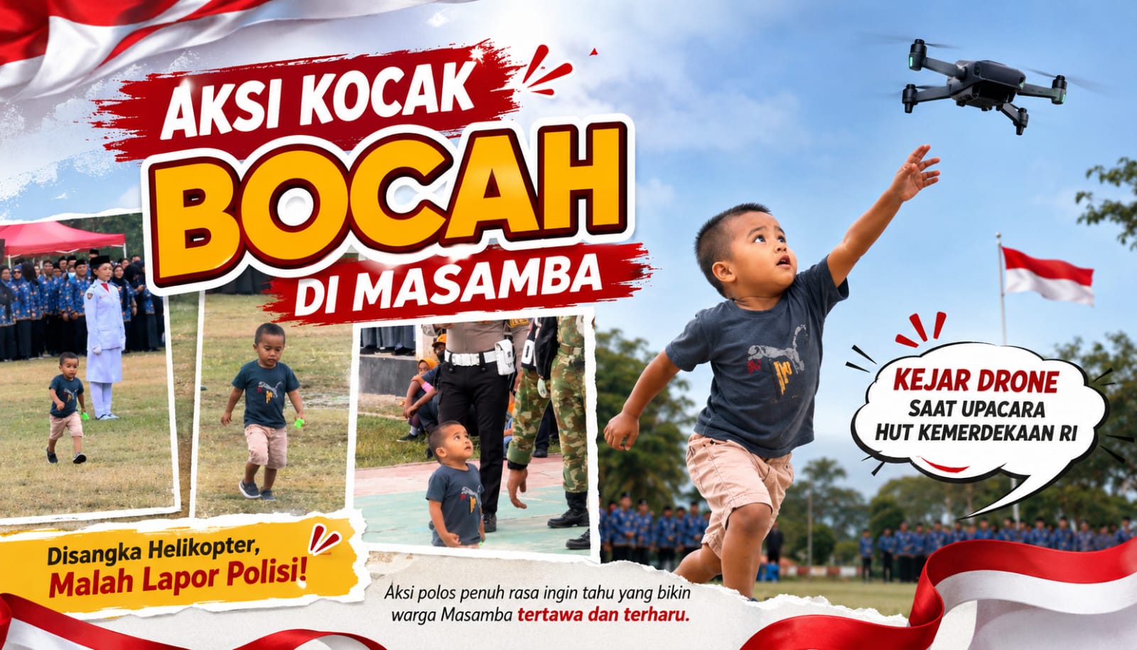 Aksi Kocak Bocah di Masamba Kejar Drone Saat Upacara HUT RI: Disangka Helikopter, Malah Lapor Polisi